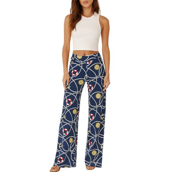 Ralph Lauren Nautical Print Wide-Leg Pants – EUC Size Medium - Picture 1 of 3